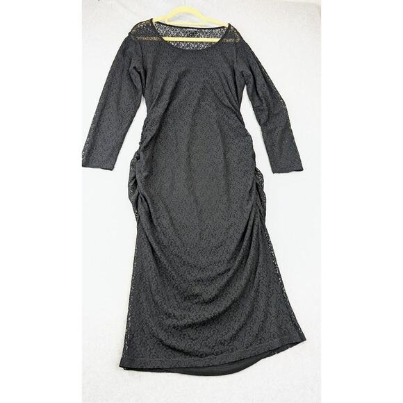 Isabella Oliver Womens 4 Lace Maternity Dress US Size 10 Black Ruched Stretch - Picture 1 of 12